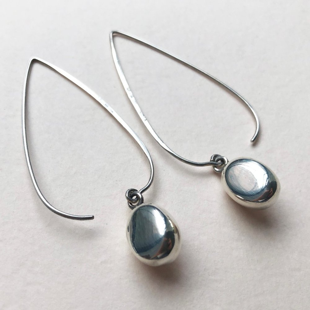 Long dangle threader earrings silver, large accent drop hoops, summer jewelry